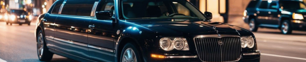 Limousines Safe - Black limousine on city street at night