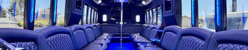 How Much Does It Cost to Rent a Party Bus? - Luxury party bus interior with blue lighting