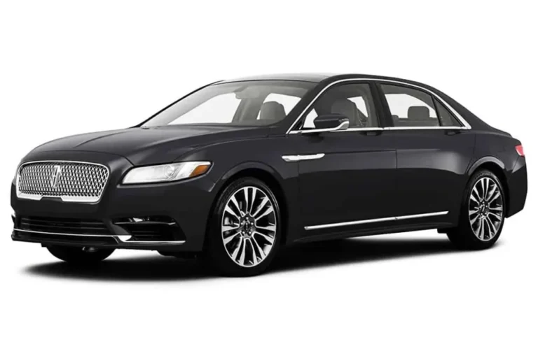 Black luxury sedan car, side view.