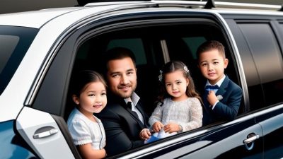 Family with kids inside of a limousine